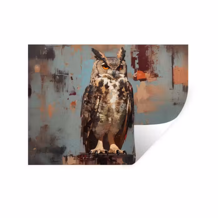 Wandtattoo – Gemalt - Abstrakt - Eule - Braun