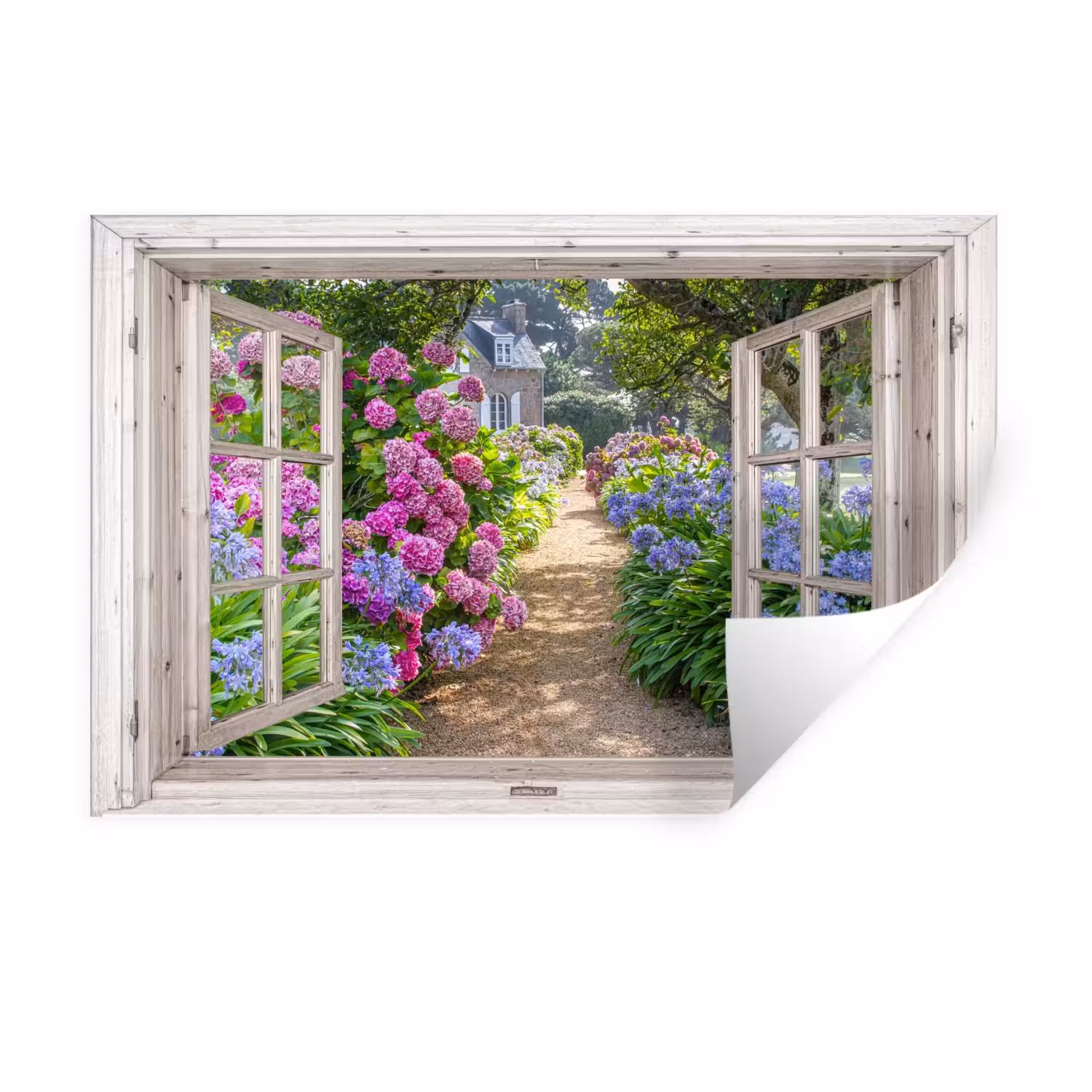 Wandtattoo – Hortensie - Ansicht - Blumen - Sommer - Lila - Weg