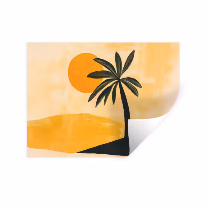 Wandtattoo – Illustration - Palme - Sonne - Hügel
