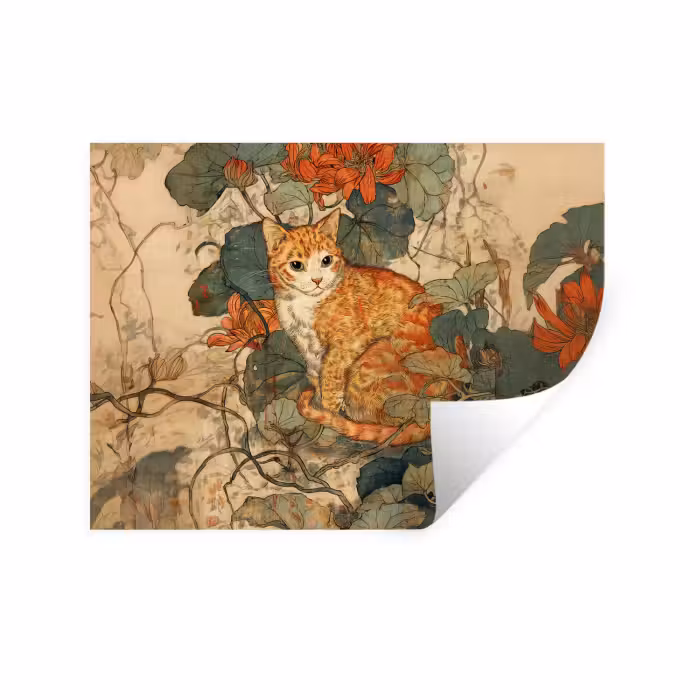 Wandtattoo – Katze - Ornamental - Blumen