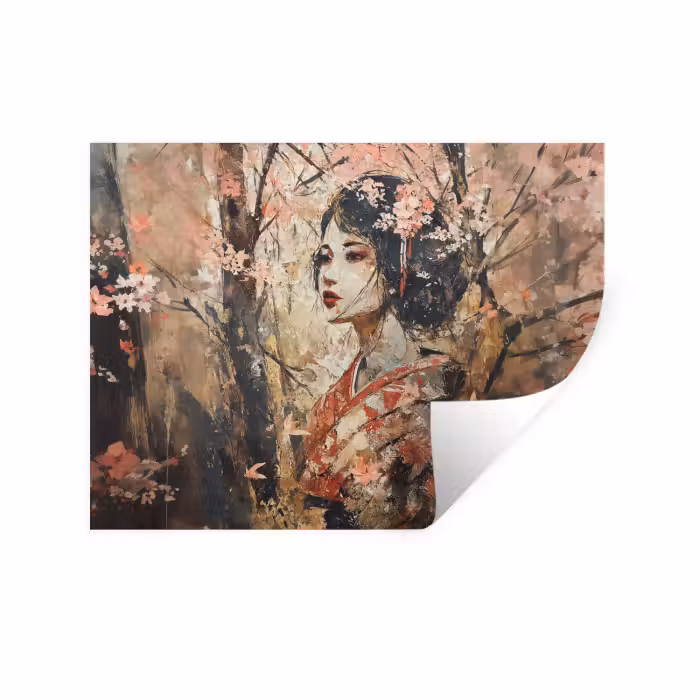 Wandtattoo – Kimono - Frau - Kirschbäume