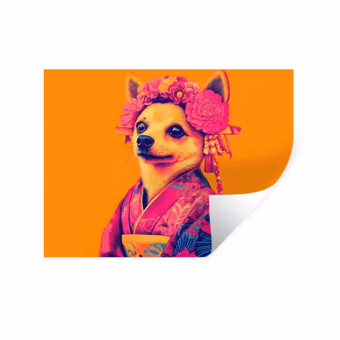 Wandtattoo – Kimono - Hündchen - Blumenkrone - Orange