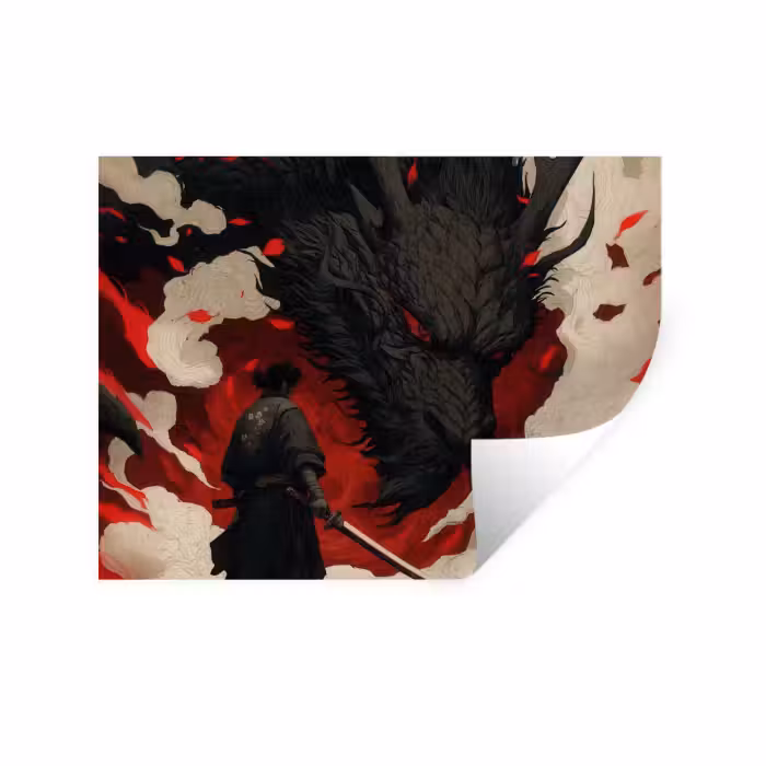 Wandtattoo – Krieger - Drache - Schwarz - Rot - Rauch