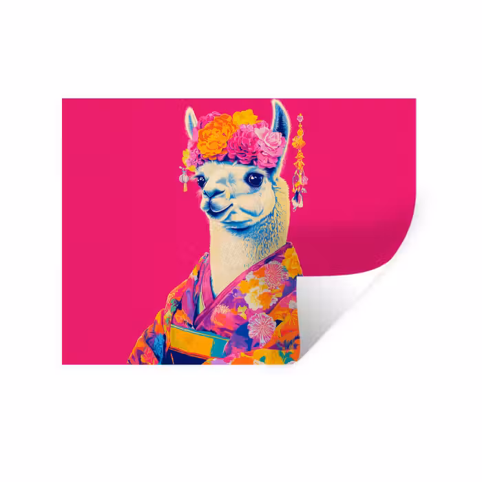 Wandtattoo – Lama - Kimono - Blumenkranz - Hellrosa