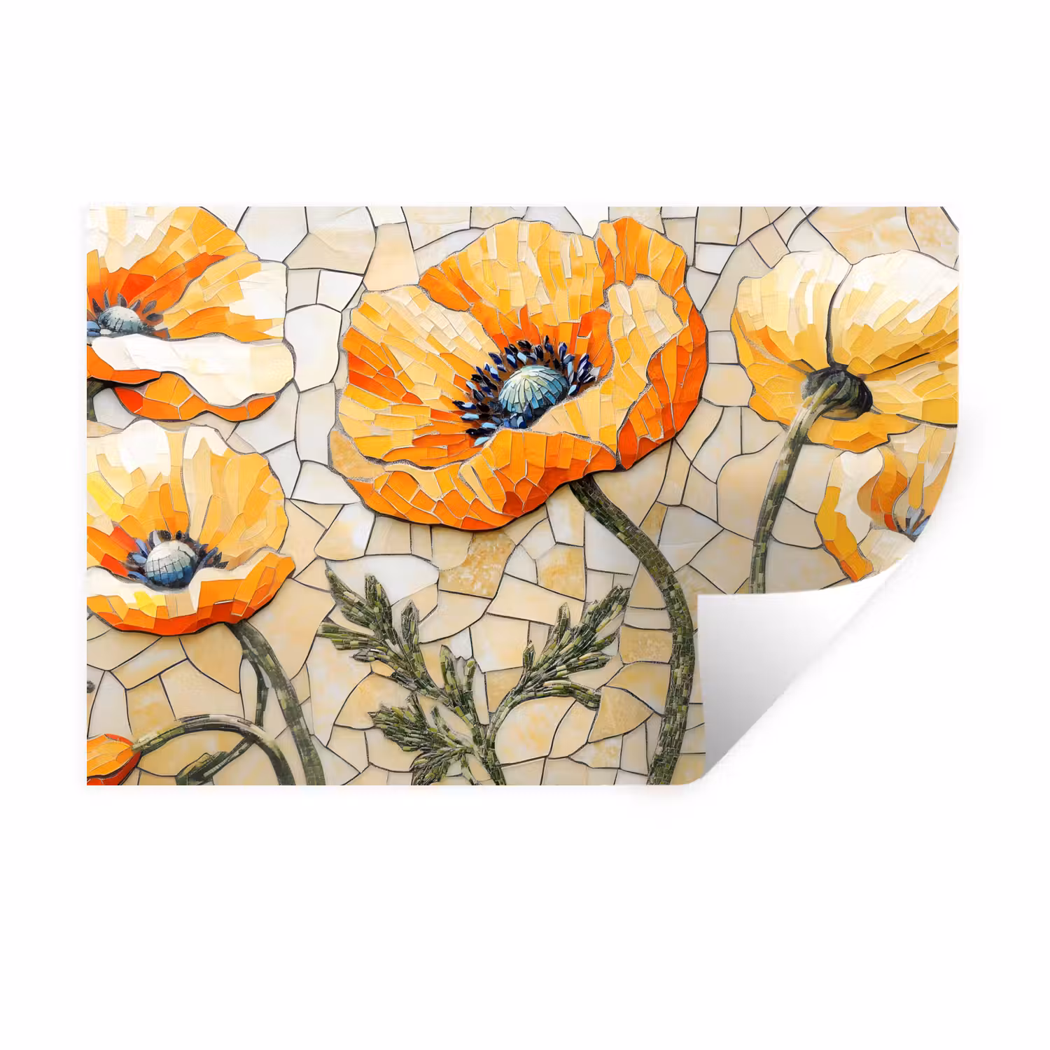 Wandtattoo – Mohnblumen - Orange - Mosaik - Blätter