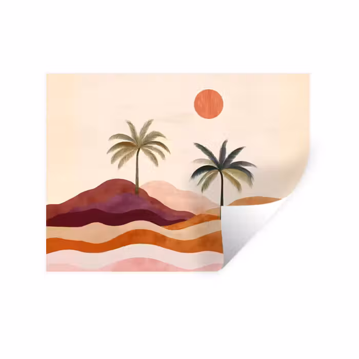 Wandtattoo – Palmen - Abstrakt - Sonne - Hügel