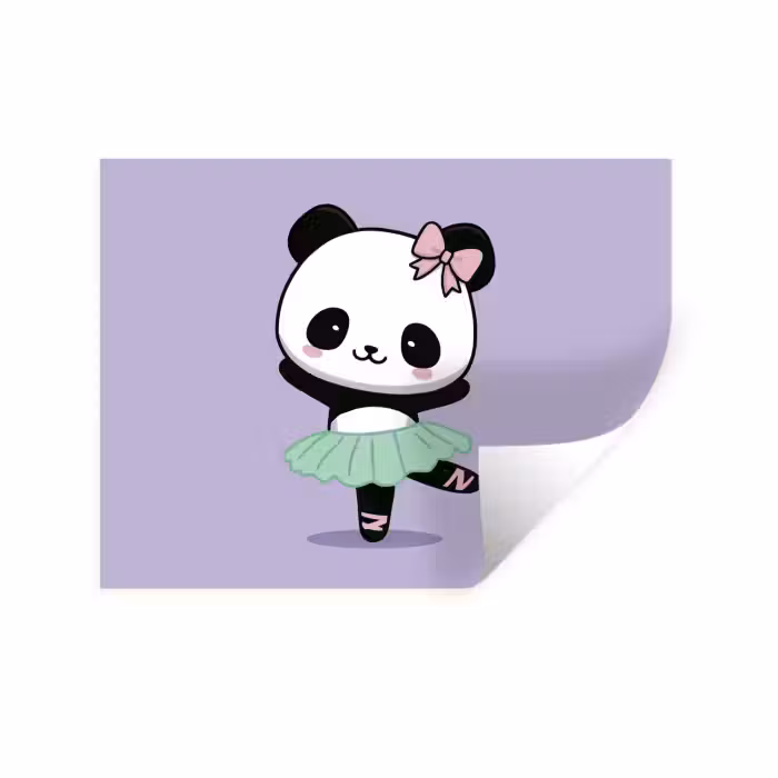 Wandtattoo – Panda - Lila - Verschnörkelt - Kawaii