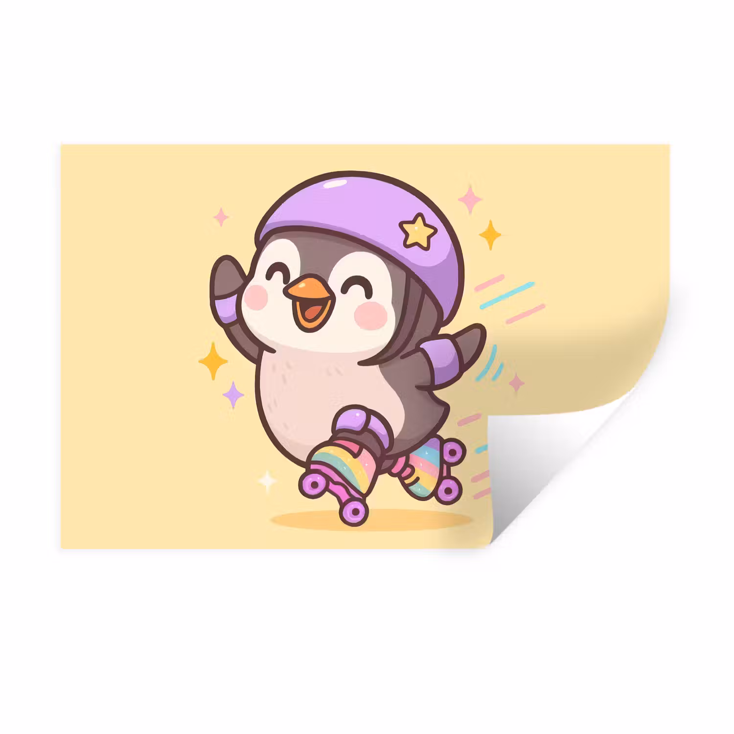 Wandtattoo – Pinguin - Rollschuhe - Gelb - Energetisch