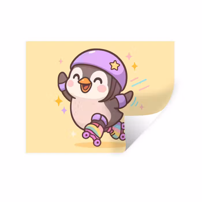 Wandtattoo – Pinguin - Rollschuhe - Gelb - Energetisch