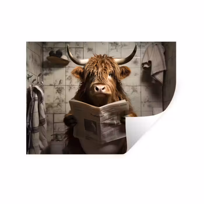 Wandtattoo – Scotch highlander - Toilette - Zeitung - Badezimmer