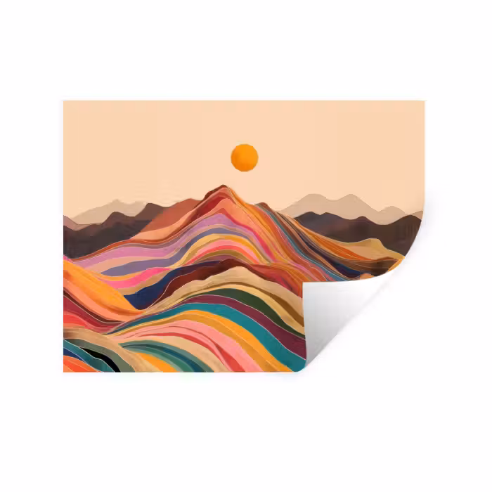 Wandtattoo – Sonne - Bunte Landschaft - Berge