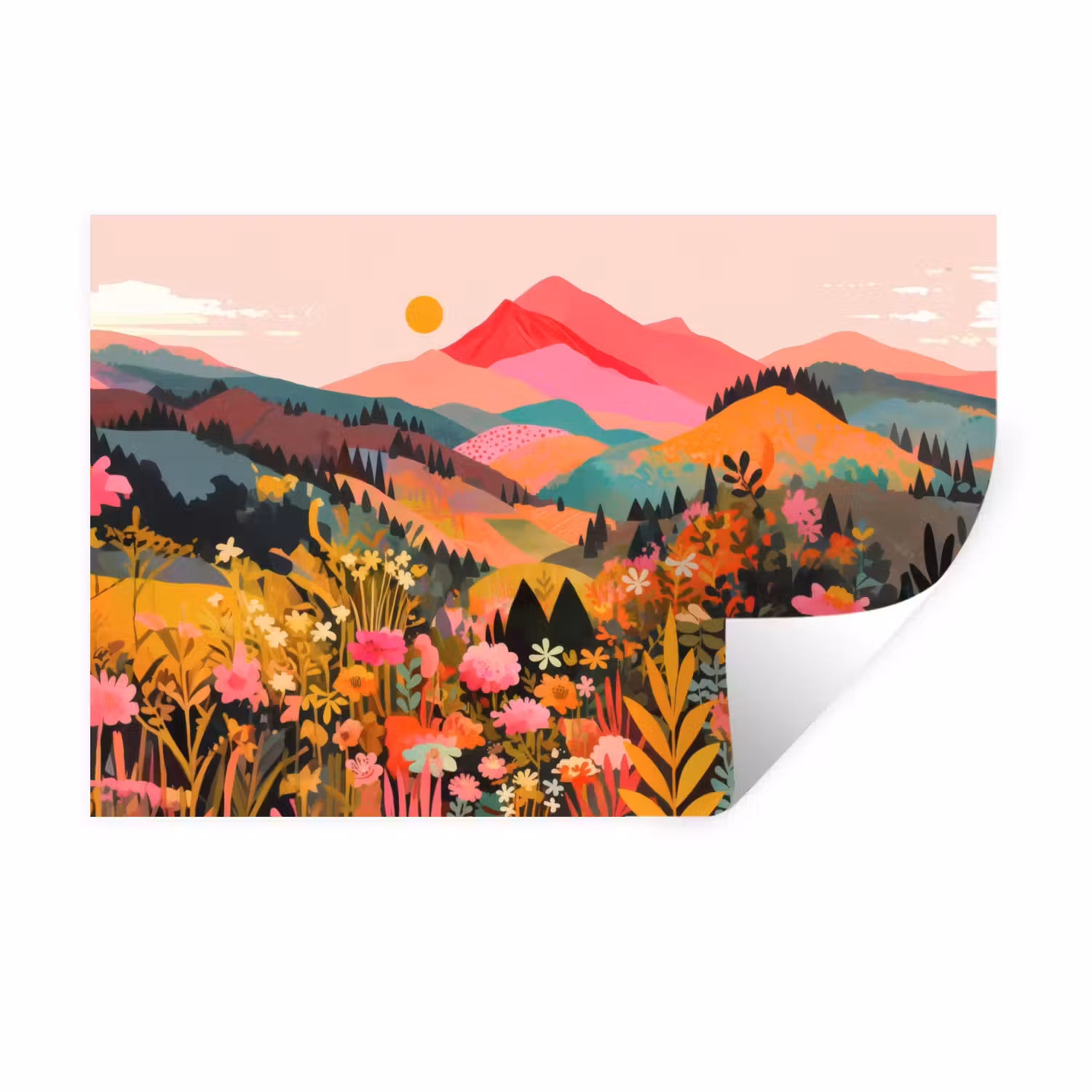Wandtattoo – Sonnenuntergang - Bergtal - Kontrast