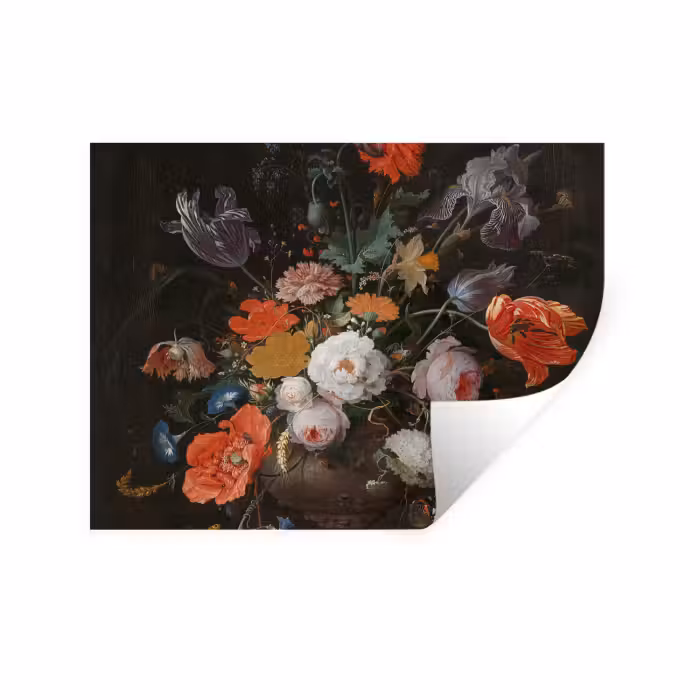 Wandtattoo – Stilleben mit Blumen und einer Uhr - Gemälde von Abraham Mignon