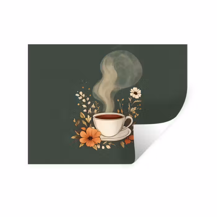 Wandtattoo – Tasse - Blumen - Grün - Kaffee