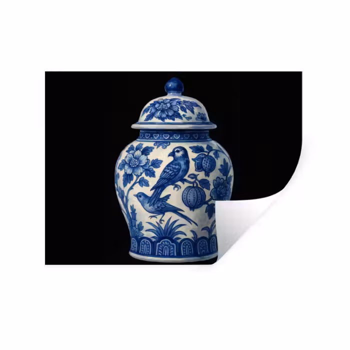 Wandtattoo – Topf - Delfter Blau - Blumen