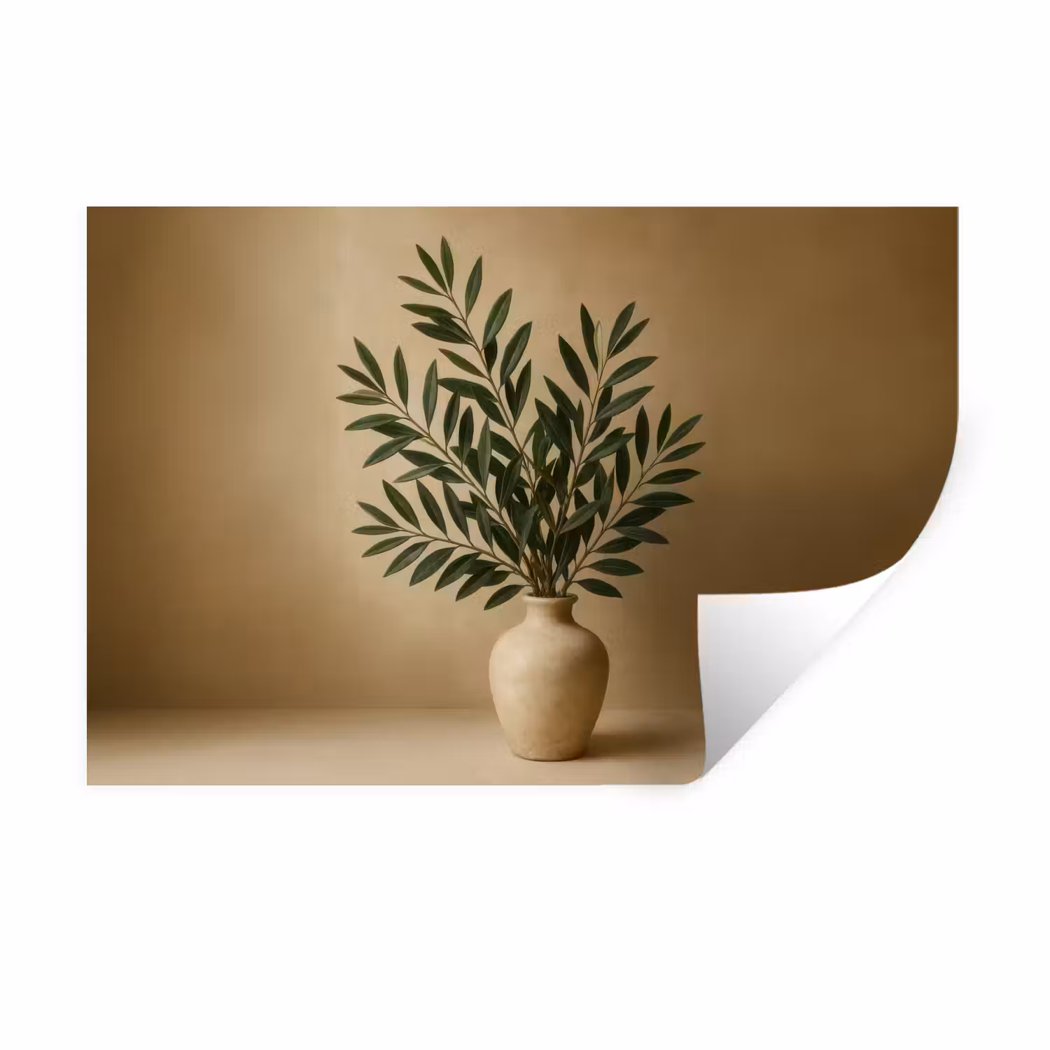 Wandtattoo – Vase - Olivenzweige - Blätter - Beige