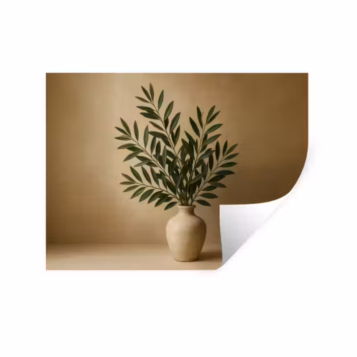 Wandtattoo – Vase - Olivenzweige - Blätter - Beige