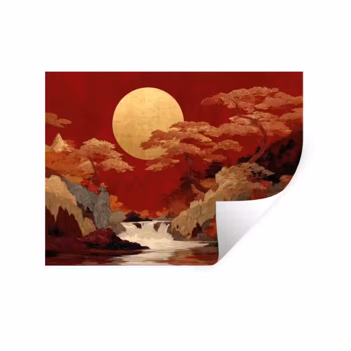 Wandtattoo – Vollmond - Landschaft - Wasserfall