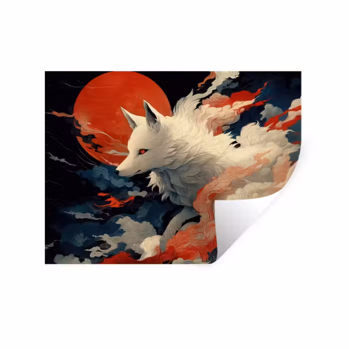 Wandtattoo – Weißer Fuchs - Wolken - Mond