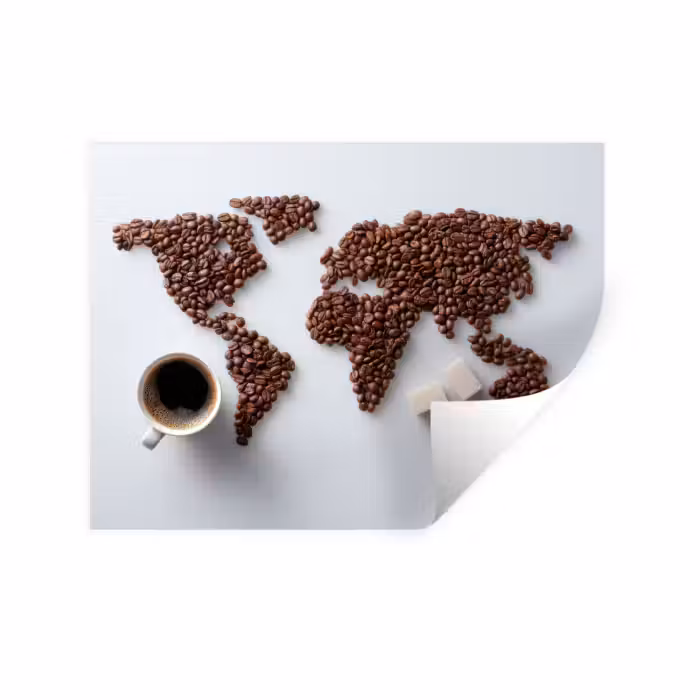 Wandtattoo – Weltkarte - Kaffeebohnen - Zuckerwürfel