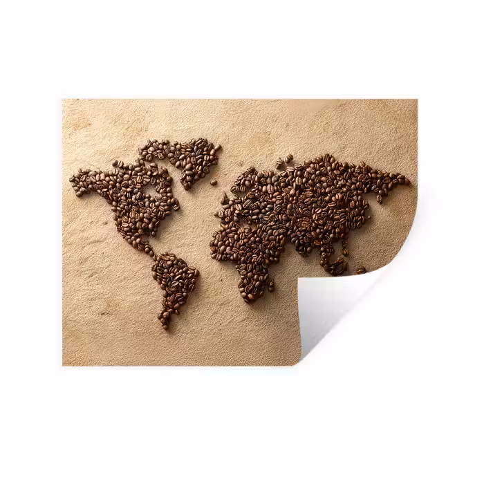 Wandtattoo – Weltkarte - Sandfarbe - Kaffeebohnen