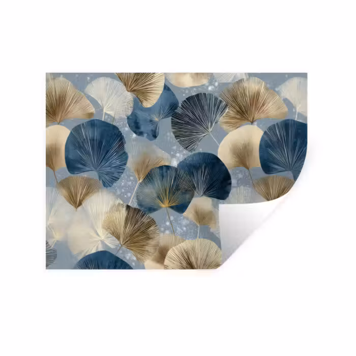 Wandtattoo – Blätter - Abstrakt - Gold - Blau