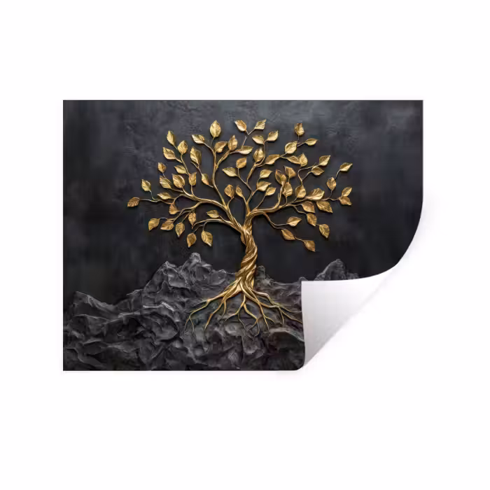 Wandtattoo – Blätter - Gold - Baum - Fels