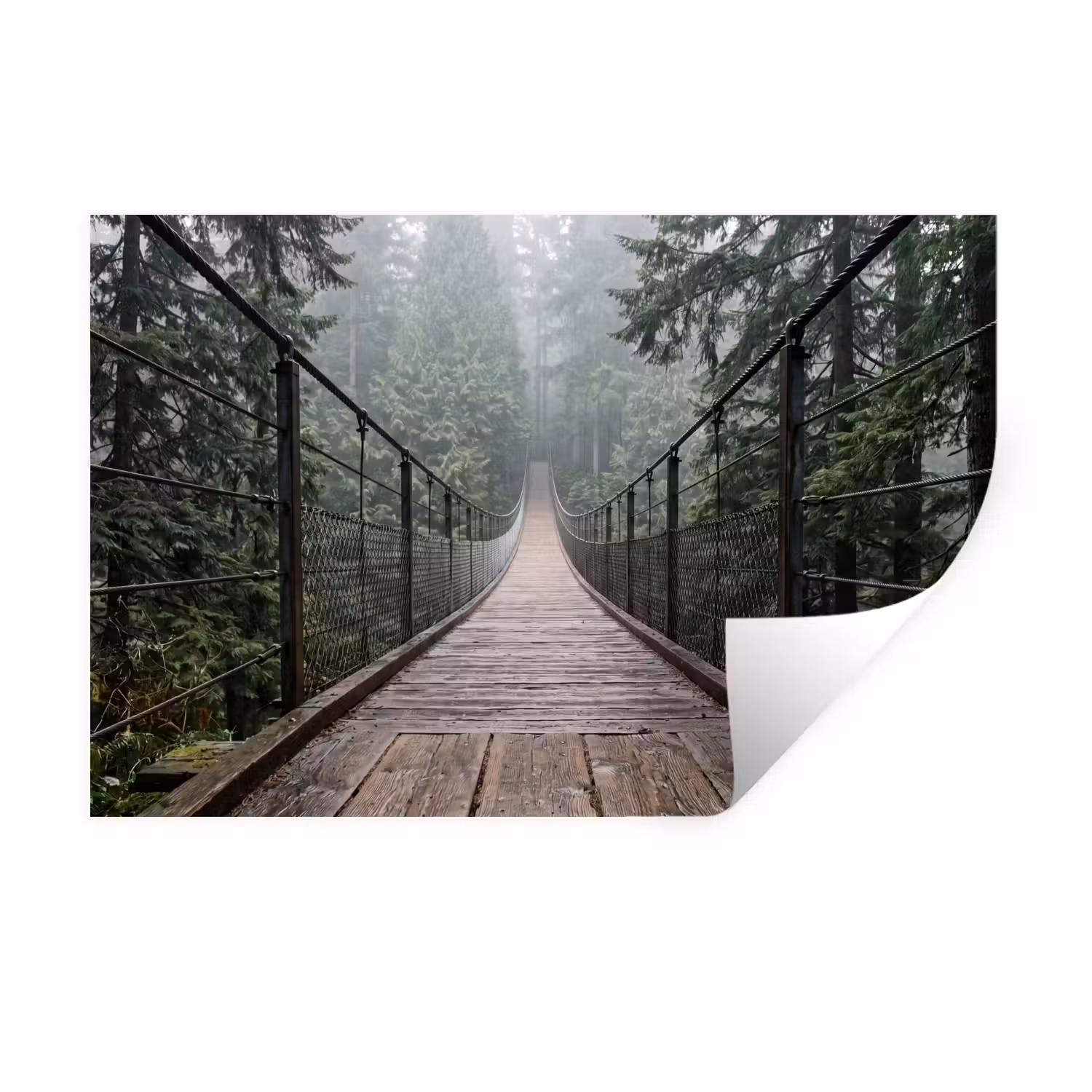 Wandtattoo – Brücke - Wald - Nebel - Natur
