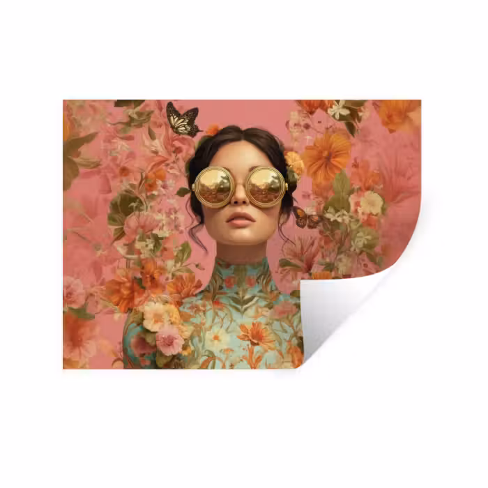 Wandtattoo – Frau - Brille - Rosa - Blumen