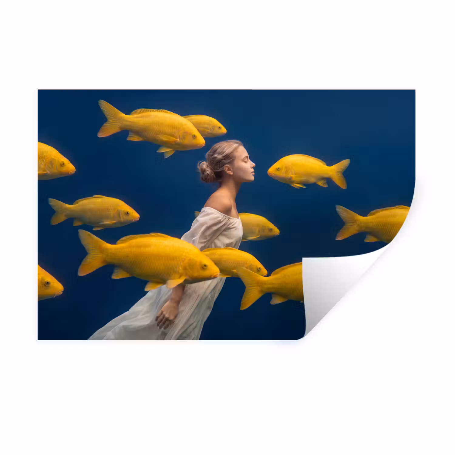 Wandtattoo – Frau – Fisch – Wasser – Natur – Gelb