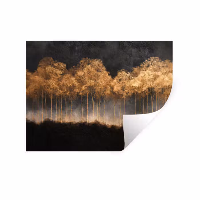 Wandtattoo – Goldene Bäume in nebliger Landschaft