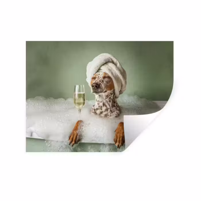 Wandtattoo – Hund - Bad - Champagner - Handtuch