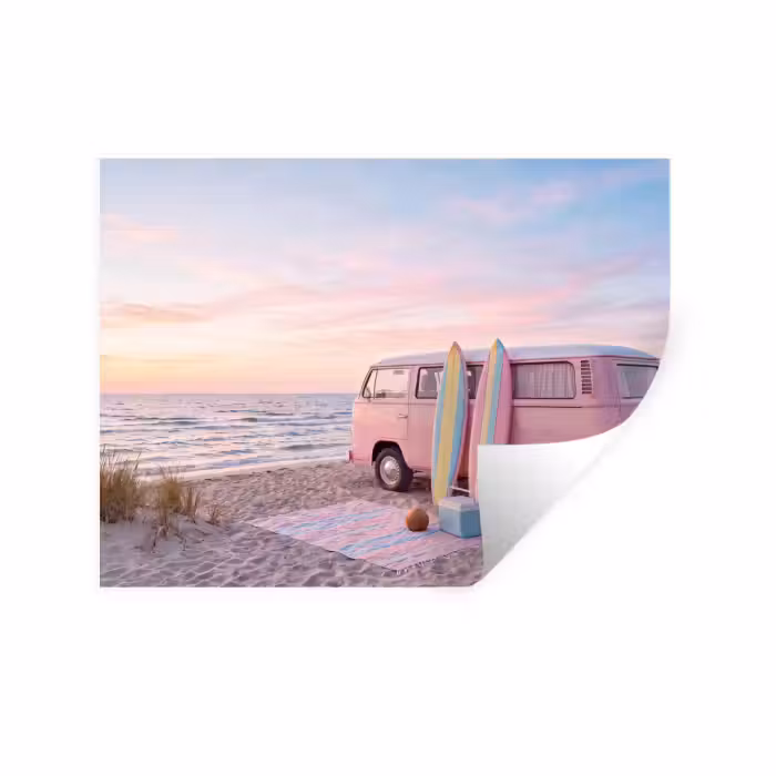 Wandtattoo – Kleinbus – Strand – Surfbrett – Sommer – Rosa