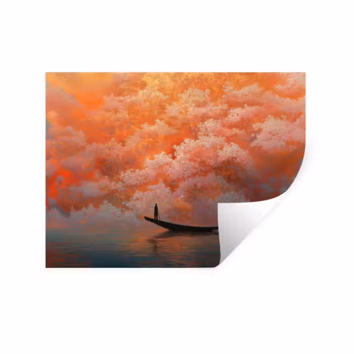 Wandtattoo – Meer - Boot - Wolken - Orange