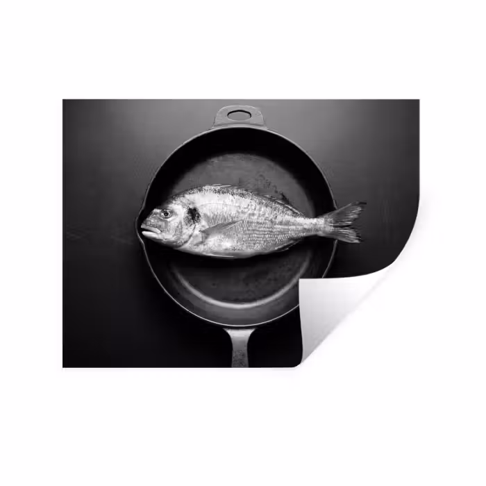 Wandtattoo – Pfanne - Fisch - Schwarz - Weiß