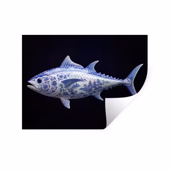 Wandtattoo – Porzellan - Thunfisch - Delfter Blau
