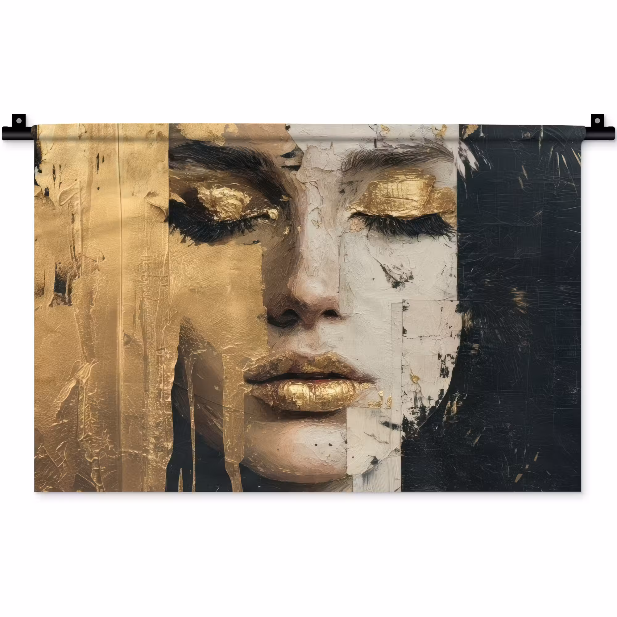 Wandteppich - Abstrakt - Gold - Gesicht - Lippen