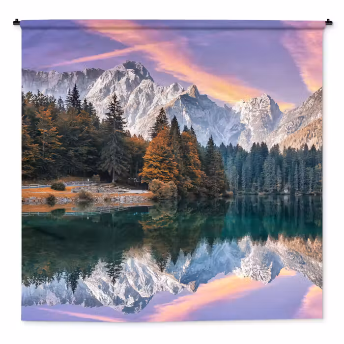 Wandteppich - Berg - Wald - Wasser - Himmel - Rosa - Lila
