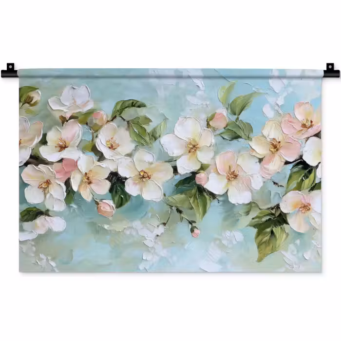 Wandteppich - Blossom - Blätter - Hellblau