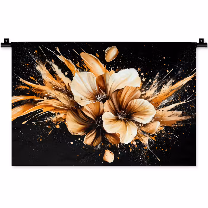 Wandteppich - Blumen - Gold - Graffiti - Schwarz - Abstrakt
