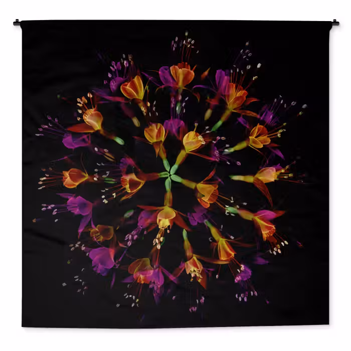 Wandteppich - Blumen - Orange - Rosa - Schwarz