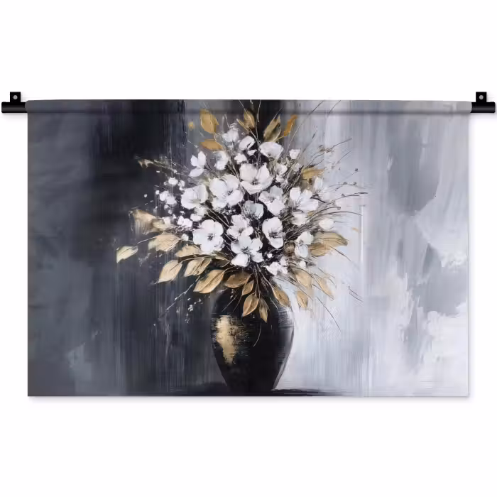 Wandteppich - Blumen - Weiß - Vase - Abstrakt