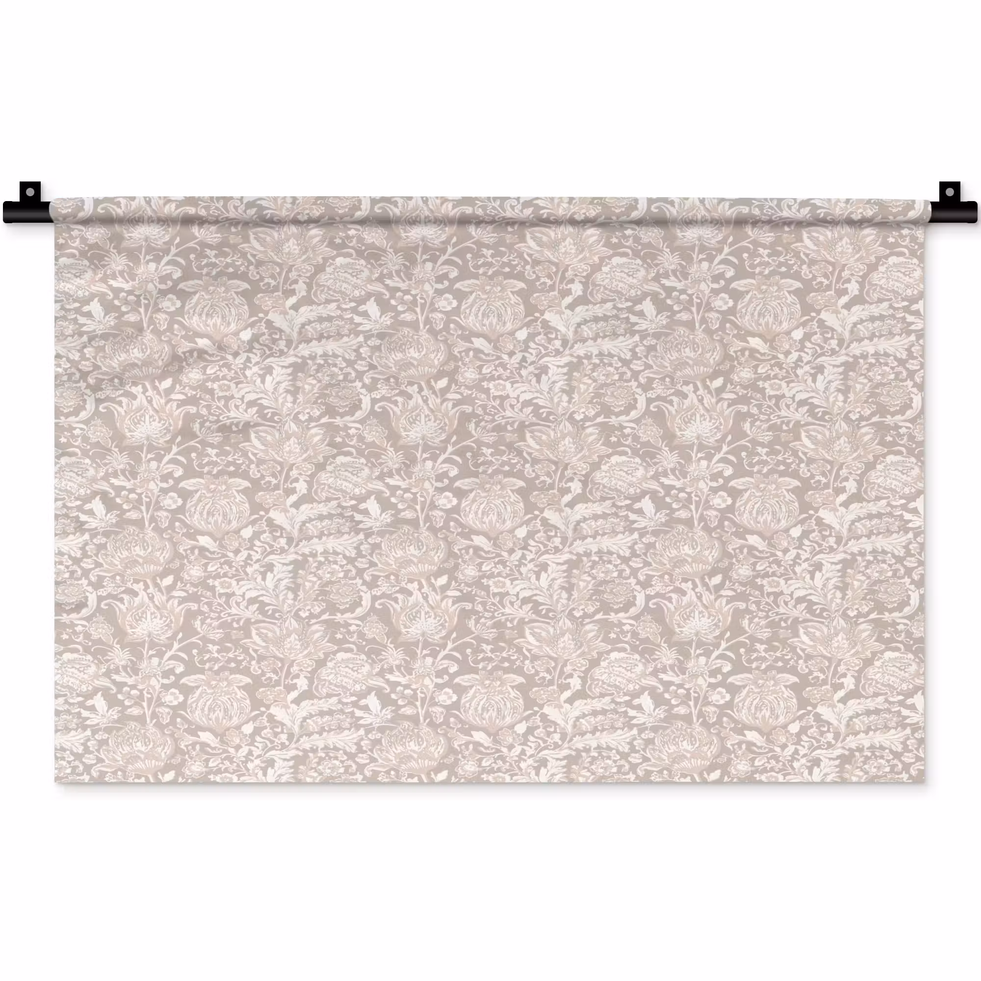 Wandteppich - Blumendruck - Grau - Creme