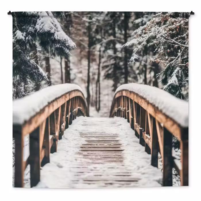 Wandteppich - Brücke - Winterlandschaft - Wald - Natur - Schnee