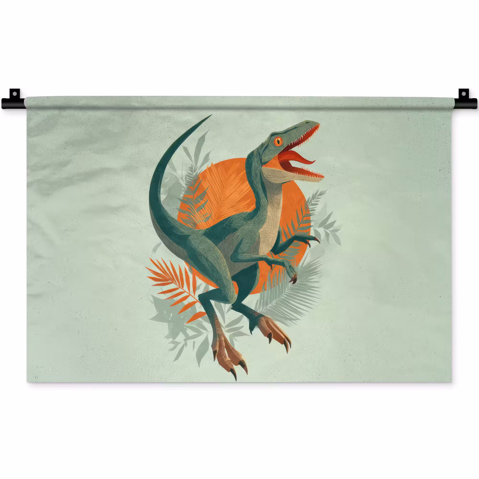 Wandteppich - Dino - Blätter - Grafik - Grün
