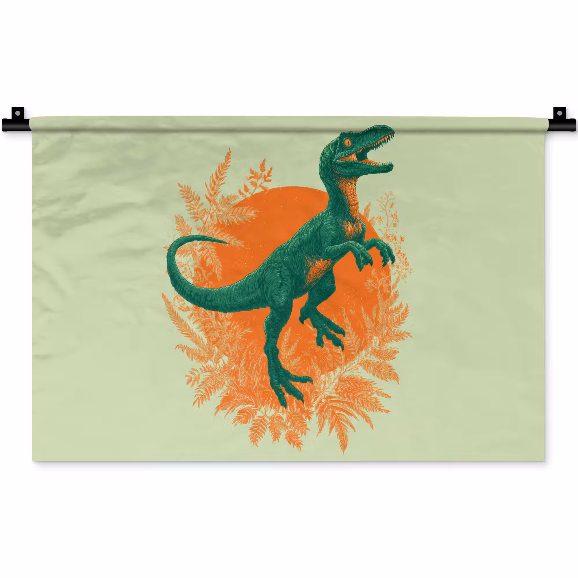 Wandteppich - Dinosaurier - Grün - Pflanzen - Kreis