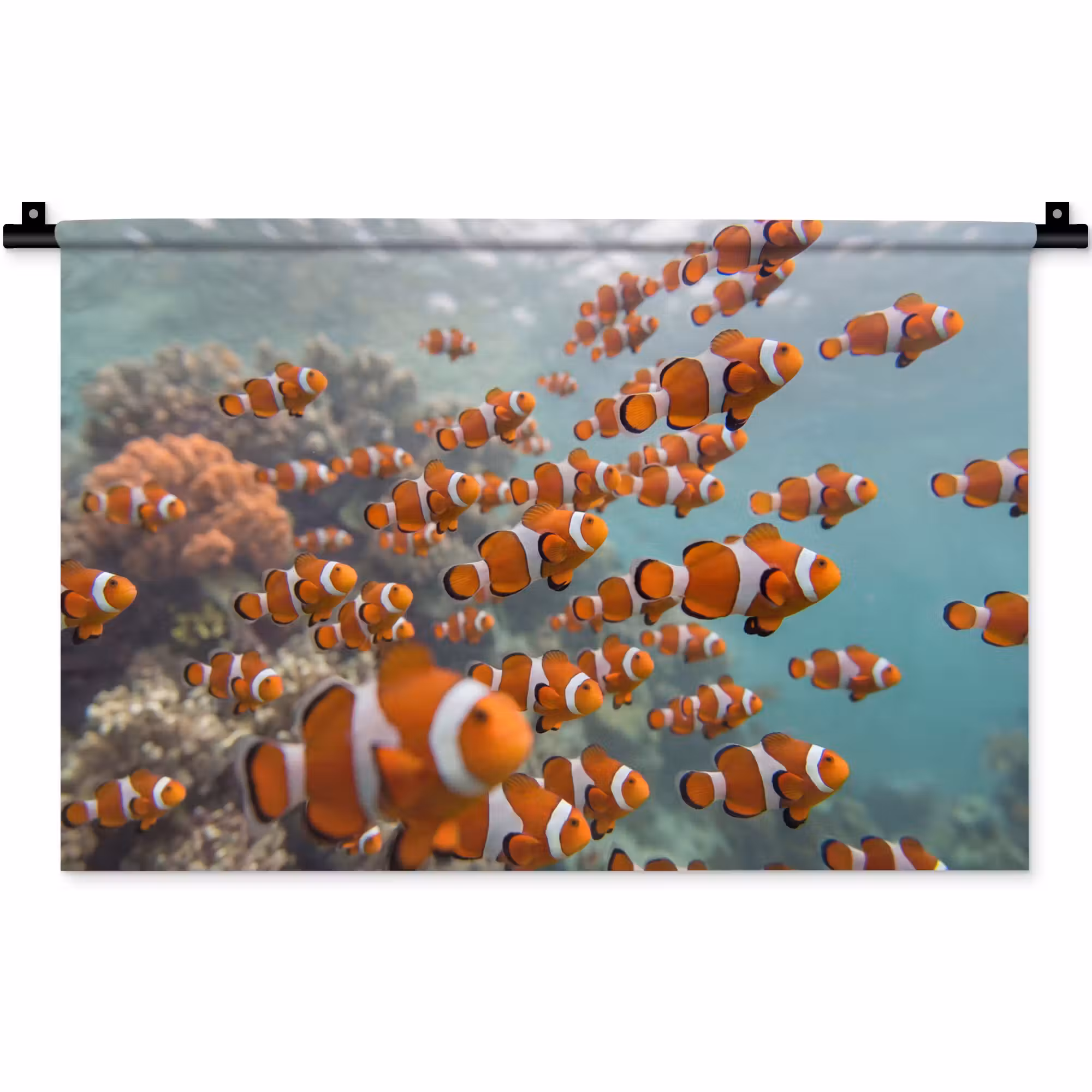 Wandteppich - Fisch – Schwarm – Unterwasser – Tiere – Orange