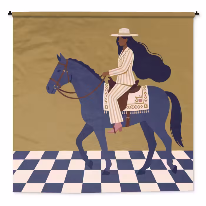 Wandteppich - Frau – Pferd – Reiten – Modern – Abstrakt