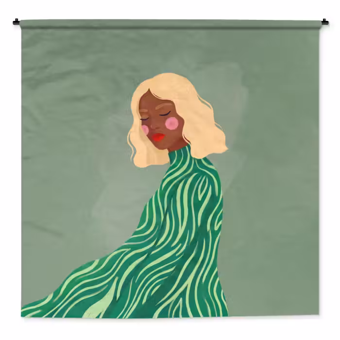 Wandteppich - Frau – Porträt – Illustration – Modern – Grün