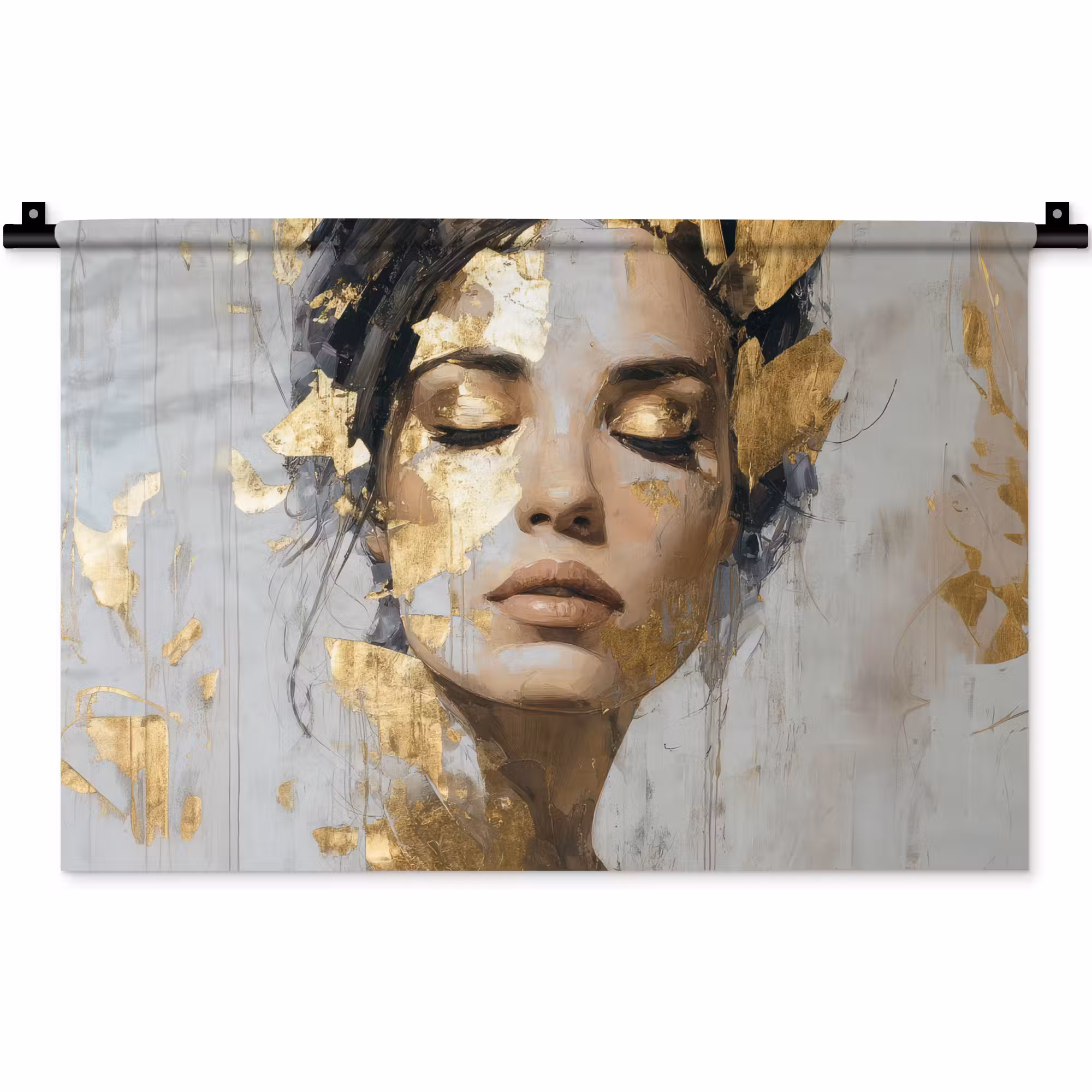Wandteppich - Geschmückt - Frau - Gold - Augen